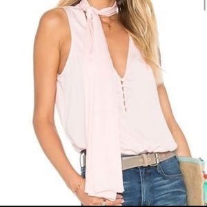 L'academie pink silk tank with tie neck